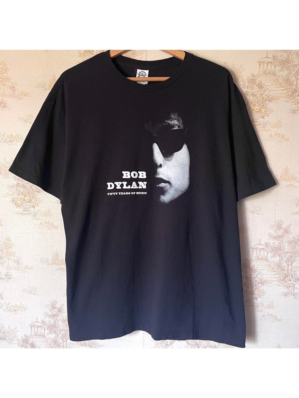 Y2K Bob Dylan Fifty Years of Music Tee | Black Graphic Shirt | Size XL